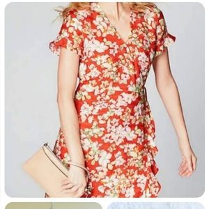J JILL PAPAYA WRAP FLORAL DRESS LARGE PETITE